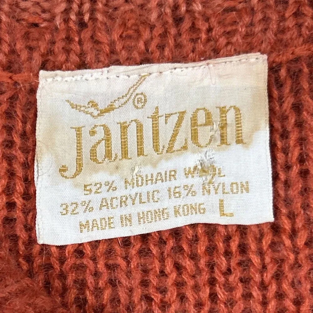Vintage Jantzen Sweater Womens Large Mohair Wool Orange Flare Sleeve Preppy
